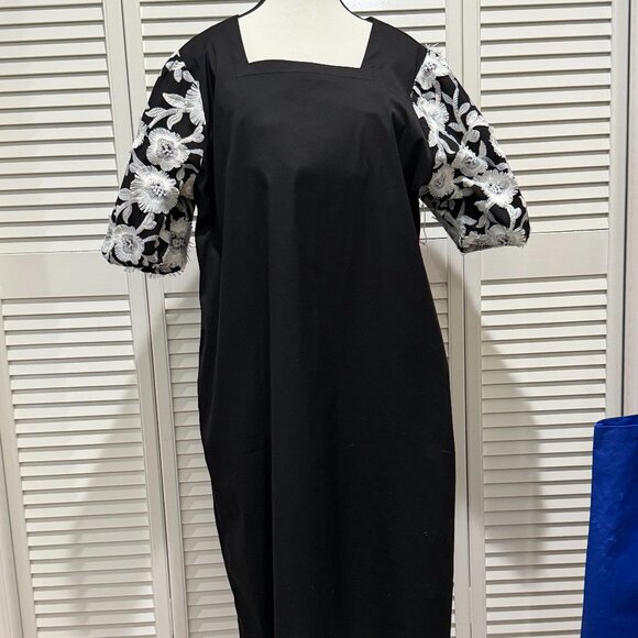 Chico’s Black Midi Dress Embroidered Puff Sleeve 3 (XL) NWT - Picture 2 of 9